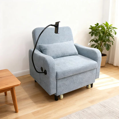 3-in-1 Convertible Sofa Bed, Sleeper Sofa Chair with Phone Holder & USB Port, Sofa Side Table, Pull Out Sofa Bed with Moving Wheels, Adjustable Backrest for Living Room, Bedroom