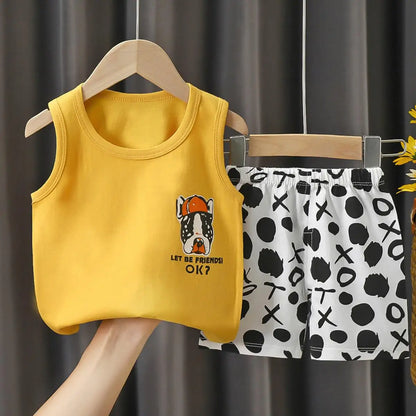 Summer Children's Vest Set Pure Cotton Baby Sleeveless Vest 2-piece Clothes Boy's Clothing Set Baby Toddler Clothing For Boy