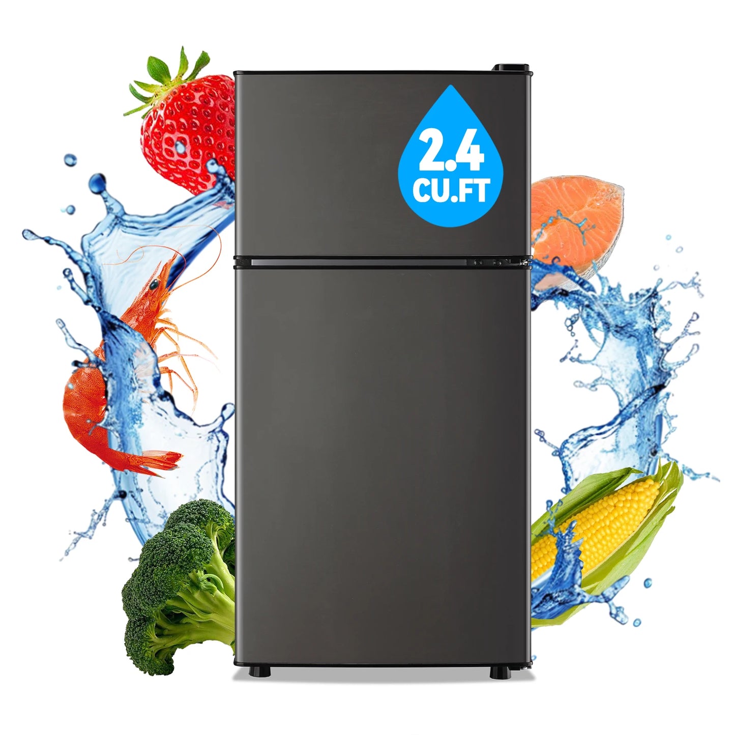 Refrigerator with Top Freezer 2.4Cu.ft Two Door Small Mini Fridge for Person Use with Egg tray, Grey
