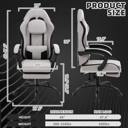（Local US Inventory）Fabric Gaming Chair for Adults with Footrest and ket Spring Cushion Ergonomic Reclining Computer Chair Grey