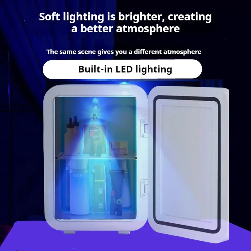 Dual-Use Mini Fridge Makeup Mirror for Car And Home Beauty Skincare Products Portable Small Freezer Refrigerator Car Supplies