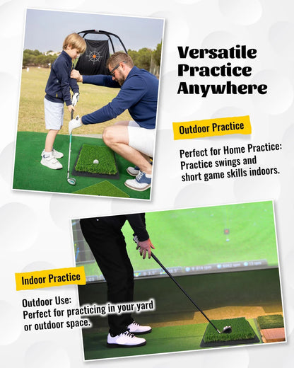 Golf Swing Trainer Mat for Practice & Training – Replaceable Turf Surfaces, Non-Slip Rubber Base for Indoor/Outdoor Use, Include