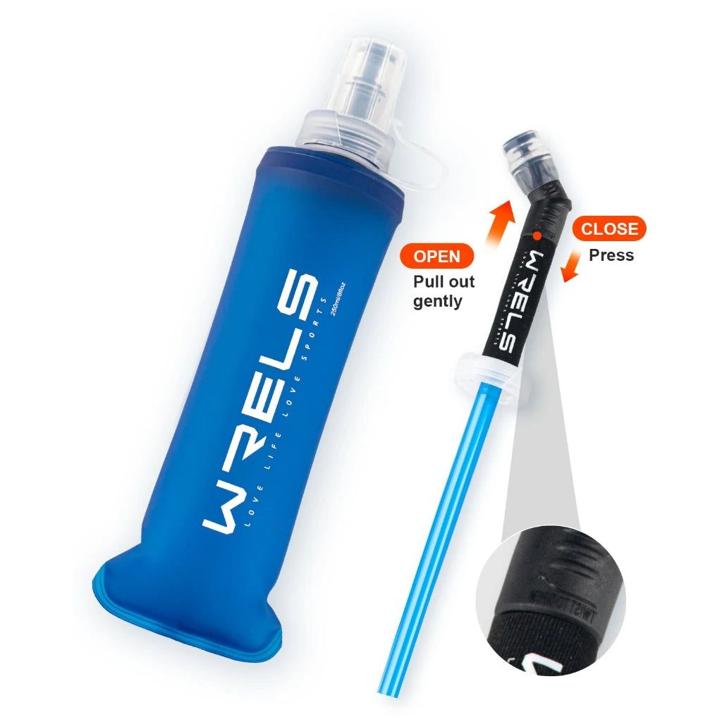 WRELS Foldable Silicone Water Bottle Outdoors Traveling Sport Running Cycling Kettle Water Bottle BPA Free 500ml With Straw
