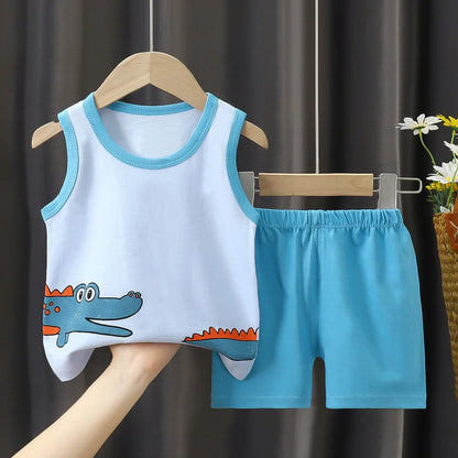 Summer Children's Vest Set Pure Cotton Baby Sleeveless Vest 2-piece Clothes Boy's Clothing Set Baby Toddler Clothing For Boy