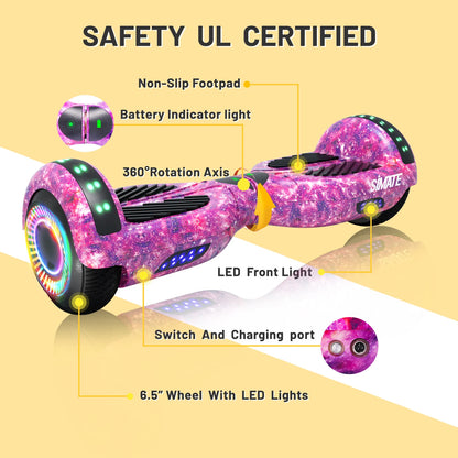 SIMATE P6 Hoverboard, 6.5" Self Balancing Scooter, All Terrain Hover Boards with Bluetooth, APP Control and LED Lights for Kids Adults