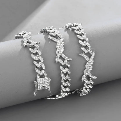 Interlocked Paved Curb Chain Choker Hip Hop Elegant European Style Women Dating Daily Sparkling Neck Accessories