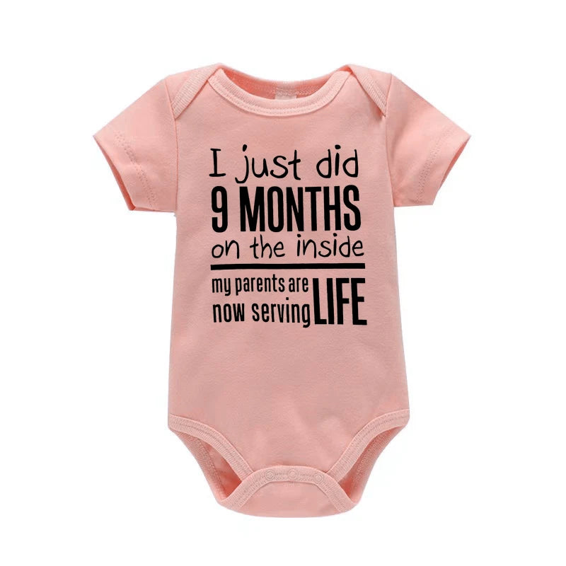 Funny "I Just Did 9 Months" Letter Print Newborn Bodysuit Casual Short Sleeve Jumpsuit Infant Baby Boys Girls Outfit Baby Onesie