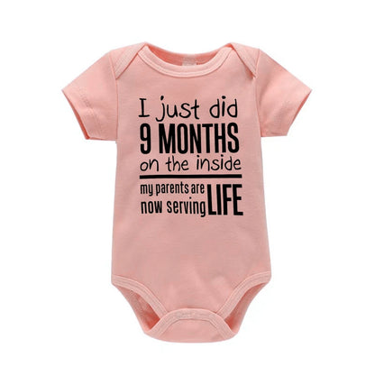 Funny "I Just Did 9 Months" Letter Print Newborn Bodysuit Casual Short Sleeve Jumpsuit Infant Baby Boys Girls Outfit Baby Onesie