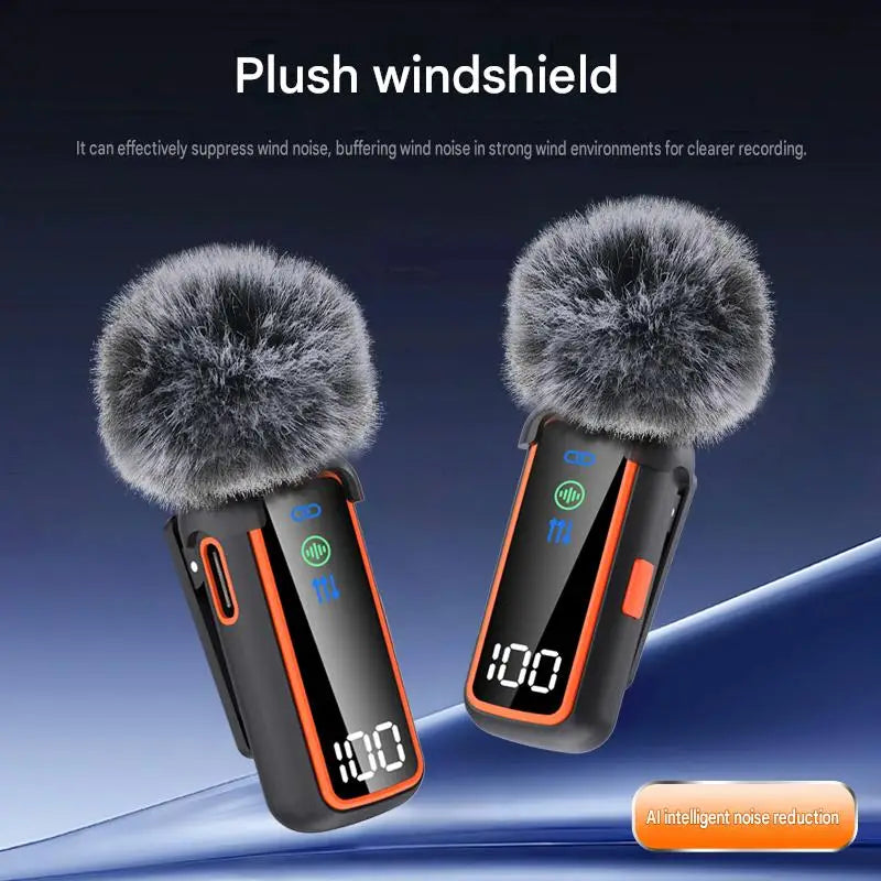 2.4G Wireless Lavalier Microphone Voice Changer AI Noise Cancelling Dual LED Display Charging Case Deep Voice Female Voice Black