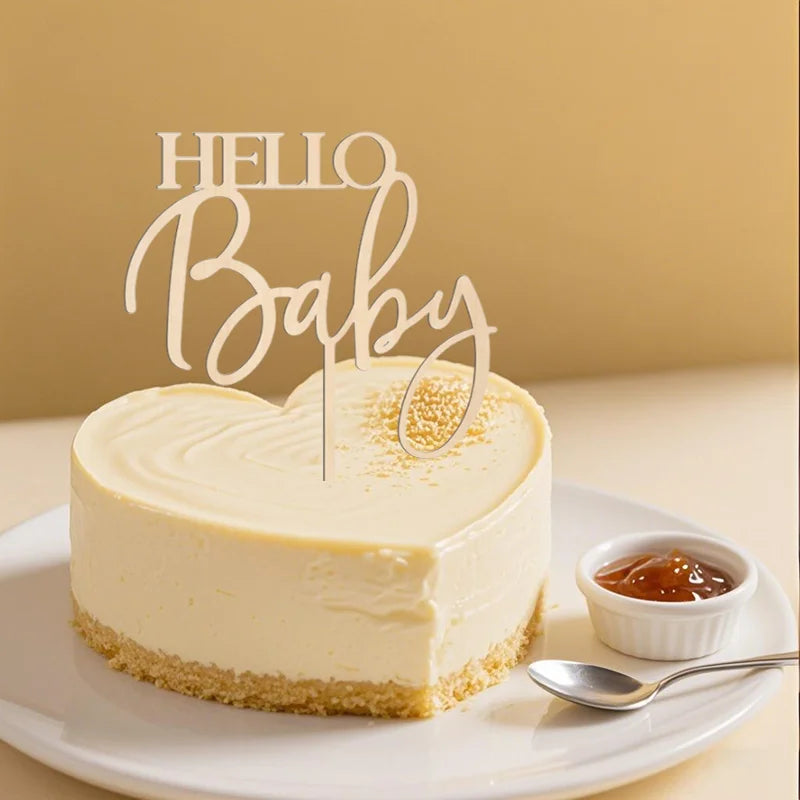 YOMDID Hello Baby Cake Topper Wooden Large Cake Decoration for Baby Shower Birthday Celebrations Party Cake Decorating Supplies