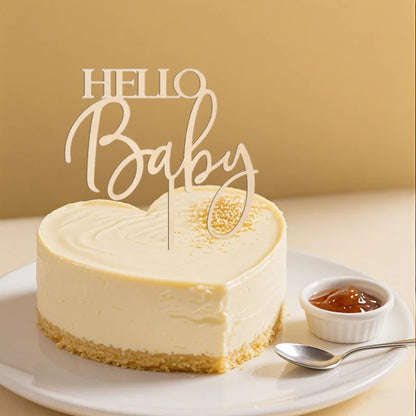 YOMDID Hello Baby Cake Topper Wooden Large Cake Decoration for Baby Shower Birthday Celebrations Party Cake Decorating Supplies