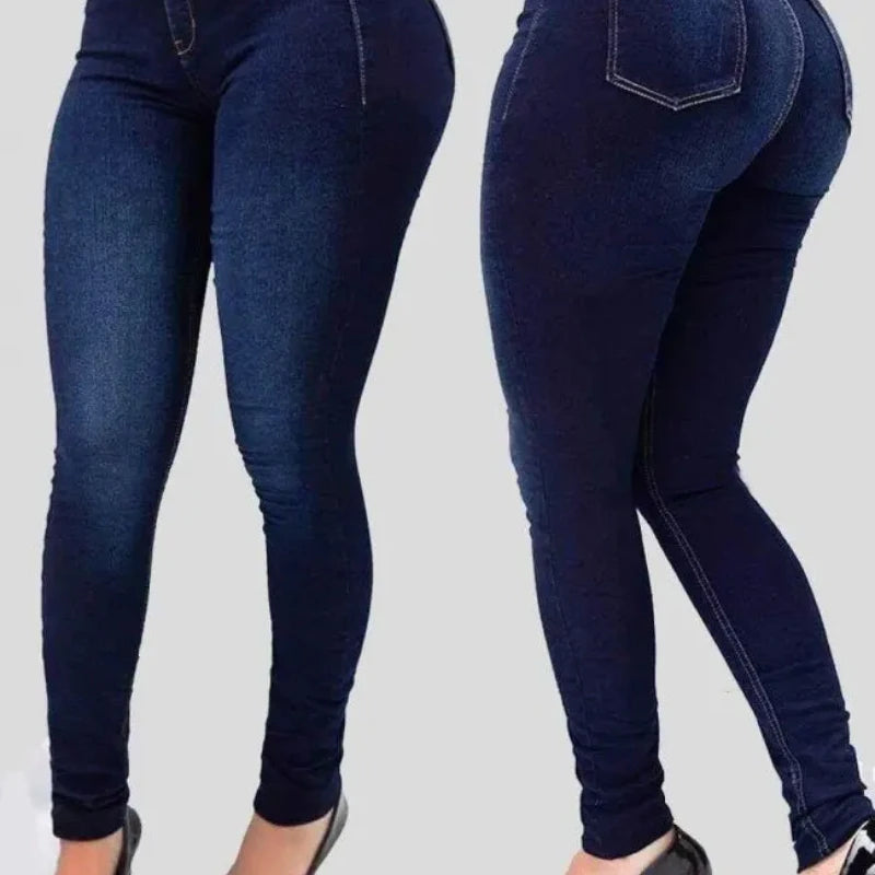 Woman's pure color jeans denim high waist jeans street play cultivate one's morality pants shaping figure with high waist jeans