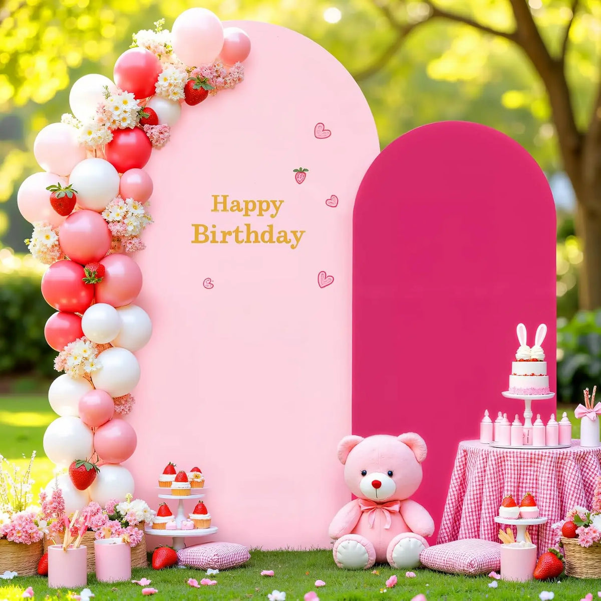 Pink Elastic Arch Backdrop Cover Spandex Fitted 2-Sided Round Top Chiara Arch Backdrop Cover for Wedding Party Birthday Banquet