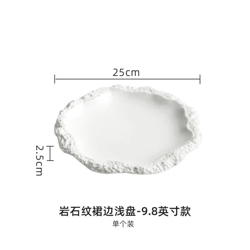 Rock Pattern Skirt Plate Dish Dish Household Ceramic Flat Shallow Plate Hotel Display Plate