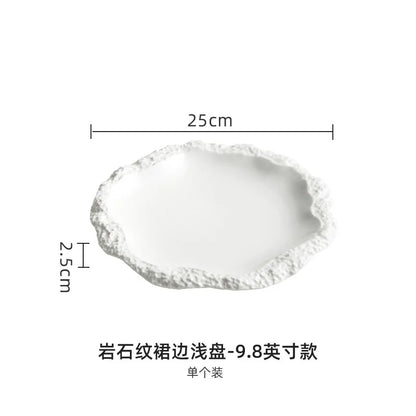 Rock Pattern Skirt Plate Dish Dish Household Ceramic Flat Shallow Plate Hotel Display Plate