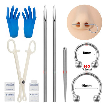 Sterile Body Piercing Tool Kit Surgical Steel Piercing Needles Clamp Pliers Gloves Set Pull Pin Lead Tool Lip Nose Belly Jewelry