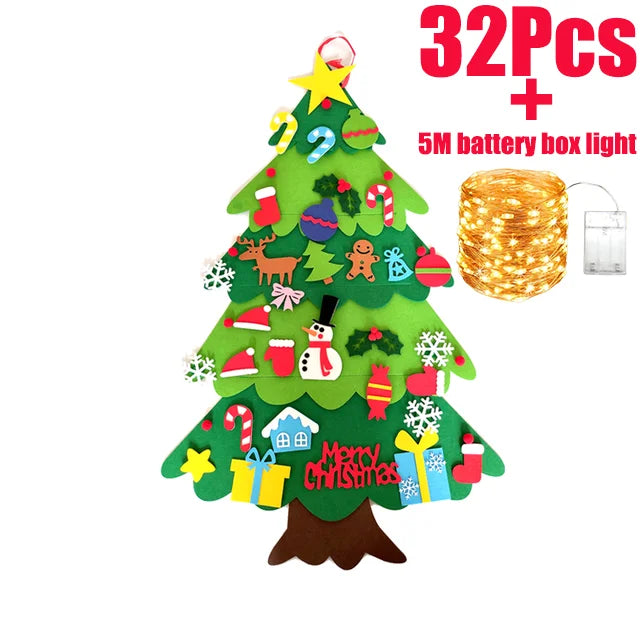 DIY Felt Christmas Tree with Hanging Ornament LED String Lights for Kids Gifts Christmas Decoration 2024 New Year Xams Supplies