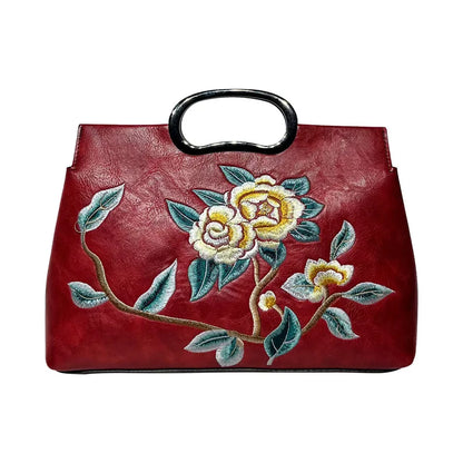 Elegant Women's Handbag Embroidered Peony Print Crossbody Bag Wear-Resistant Fashionable Daily Use Square Shape Zipper Closure