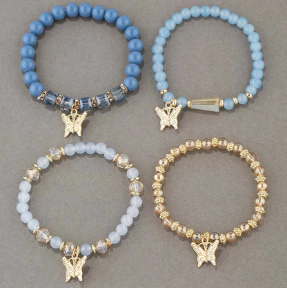 4Pcs Bohemian Butterfly Charm Bracelet Set For Women Crystal Beads Chain Bangle Female Fashion Party Jewelry Gift