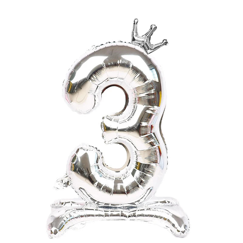 32 Inch Gold Number Stand Foil Balloons with Crown Digital Figures Globos 0-9 Birthday Party Wedding Decoration Kids Baby Shower