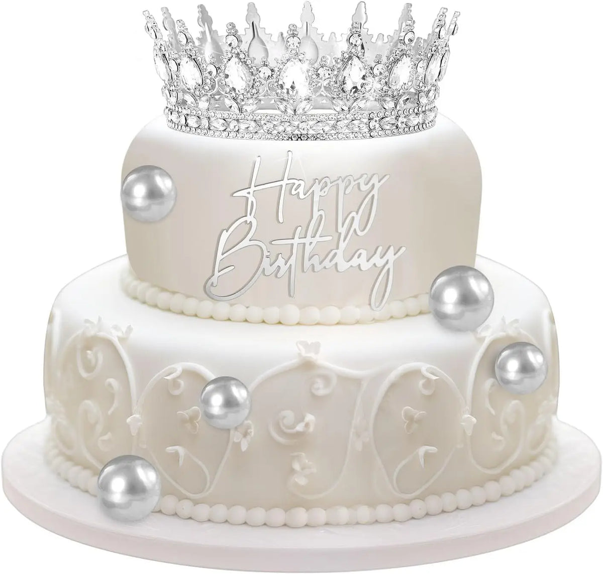 8 Pcs Silver Queen Crown Birthday Cake Topper for Women Rhinestone Crystal Tiara Wedding Happy Birthday Cake Decoration Foam