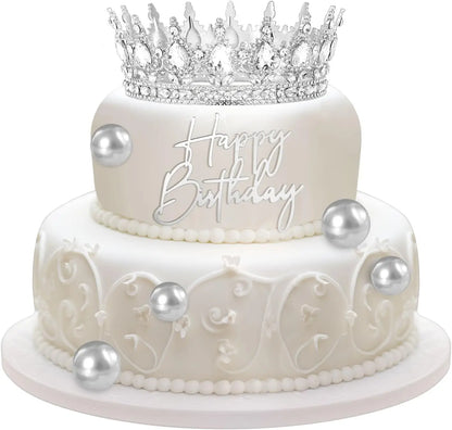 8 Pcs Silver Queen Crown Birthday Cake Topper for Women Rhinestone Crystal Tiara Wedding Happy Birthday Cake Decoration Foam