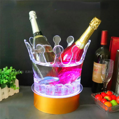 Rechargeable LED Ice Bucket  Crown Shaped Wine Beer and Champagne Cooler with Glowing Light for Bar Party and Nightclub Use