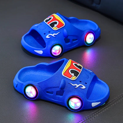 Cartoon Slipper Fashion Versatile Light Up Girl Shoes Cute Car Anti Slip Kid Slippers Classic Light Boy Shoe Casual Home Sandal