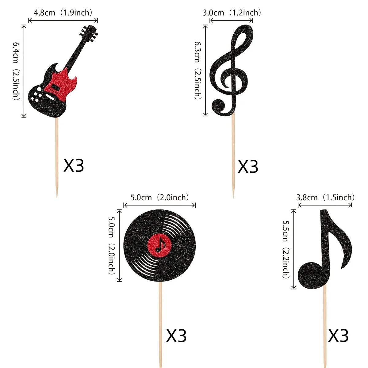 Music Party Cake Topper Guitar CD Optical Disc Musical Note Happy Birthday Decoration Baby Shower Party Dessert Baking Supplies