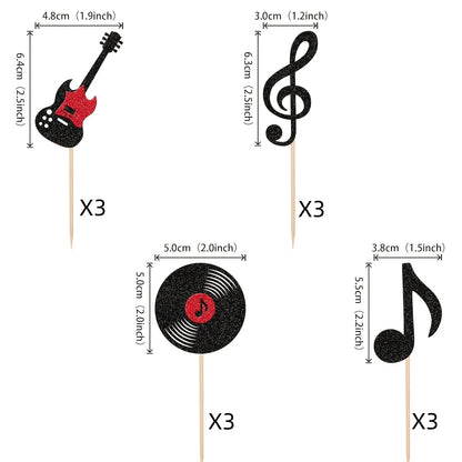 Music Party Cake Topper Guitar CD Optical Disc Musical Note Happy Birthday Decoration Baby Shower Party Dessert Baking Supplies