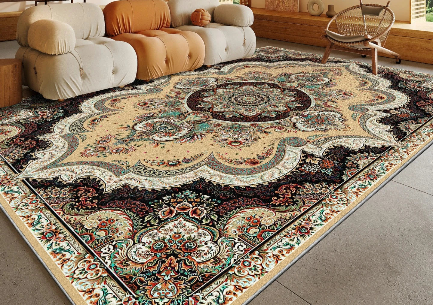 Ethnic Style Bedroom Decor Retro Carpet Light Luxury Carpets for Living Room Washable Lounge Soft Floor Mat Anti-slip Study Rug