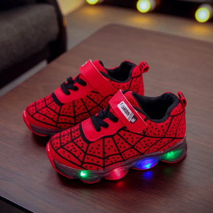 Mgo Kidss New Spring and Autumn Models, Sizes 21-36, Children's Shoes, Kids' Light-Up Shoes, Boys' and Girls' Running Shoes, Baby Flashing Shoes, Led Light-Up Sneakers, Mesh Spider Web Design, Suitable for Children Aged 1-3-6