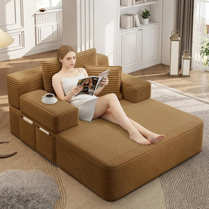 2-in-1 Convertible Chaise Lounge Indoor, 60.2" Corduroy Upholstered Chaise Lounge Chair that Converts to Sleeper, Custom