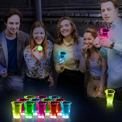 Glowing Party Beer Pong Game LED Beer Pong Cups and Glow-in-The-Dark Balls for Indoor Outdoor Nighttime Competitive Fun Birthday