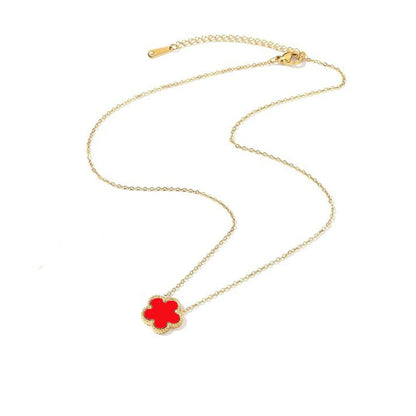 14K Gold Plated Stainless Steel Necklace Woman Five Leaf Petals Double