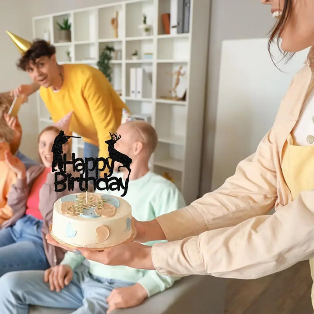 Hunting Happy Birthday Cake Topper Sports Them Party Wedding Anniversary Hunt Deer Cupcake Topper Decoration Baking Supplies Diy