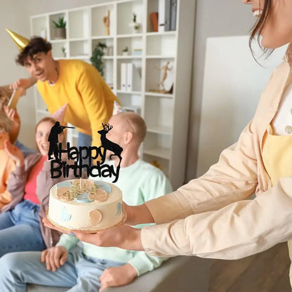 Hunting Happy Birthday Cake Topper Sports Them Party Wedding Anniversary Hunt Deer Cupcake Topper Decoration Baking Supplies Diy