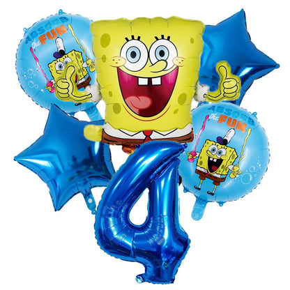 6Pcs SpongeBob Patrick Star Balloon set Birthday Party Golde Blue Numbers Balloons Boys Girls Baby Shower Party Supplies Gifts