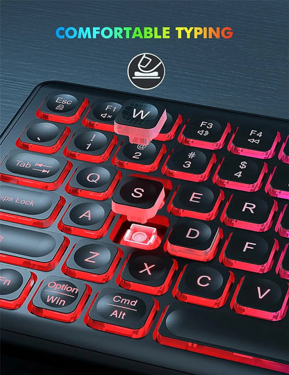 USB Wireless Keyboard and Mouse Set RGB Backlit Rechargeable Light Up Letters Full-Size Wireless Keyboard for Computer