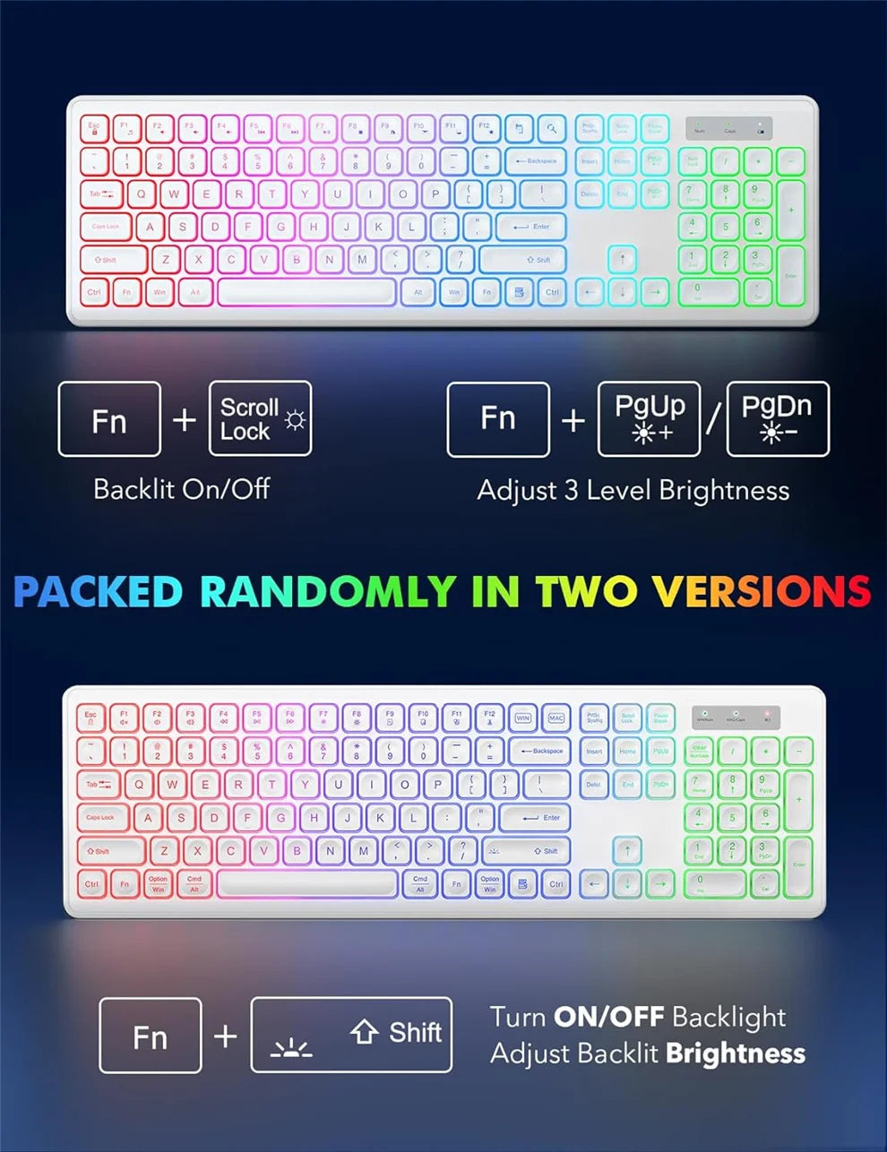 USB Wireless Keyboard and Mouse Set RGB Backlit Rechargeable Light Up Letters Full-Size Wireless Keyboard for Computer