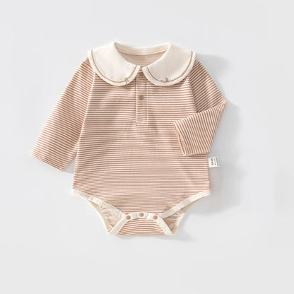 2026 Spring Cotton Newborn Jumpsuit Baby Bodysuits and One-pieces 0-24M Boys Girls Sailor Collar Stripe Boneless Soft Romper