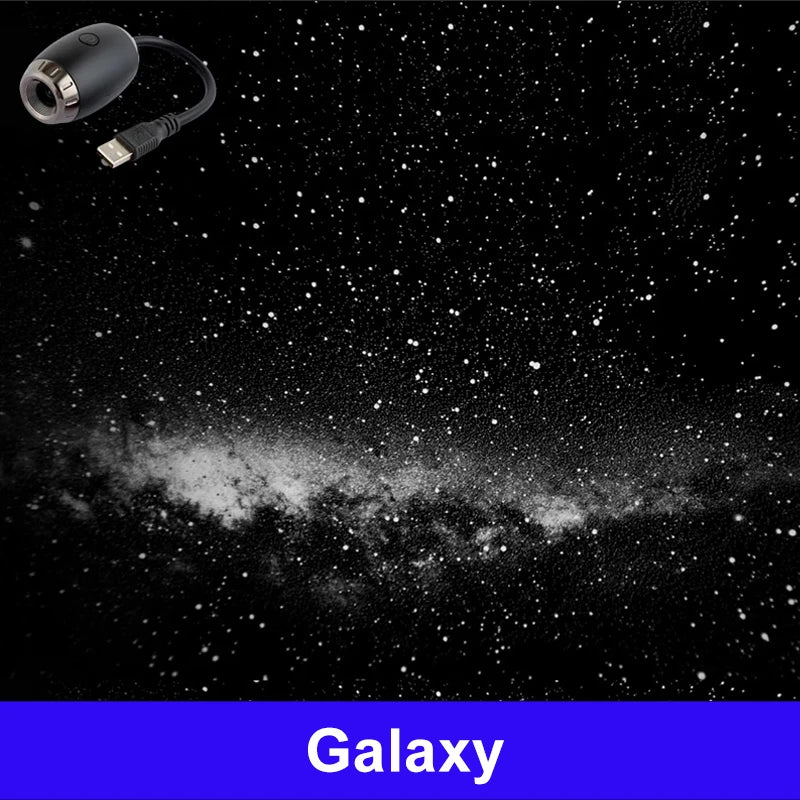 Romantic LED Starry Sky Night Light USB Powered Saturn Galaxy Projector Lamp for Car Roof Party Room Ceiling Decor Plug and Play