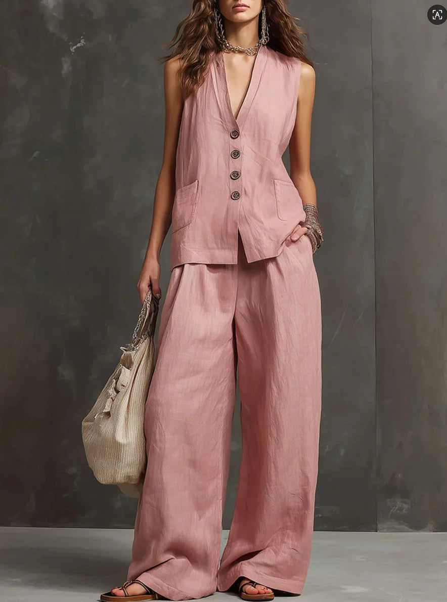 Outfits For Women 2 Piece Set Single-breasted Vest Pocket Solid Color Top Women Pocket Wide-leg Trousers Women's New Summer Suit