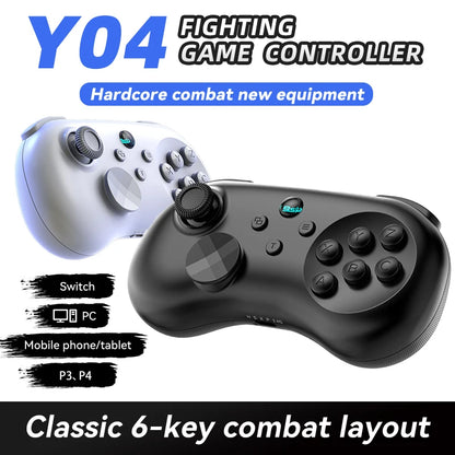 Y04 Game Controller 6-key Fighting Game Controller with Adjustable Height Hall Joystick Supporting PC/IOS/Switch/Android