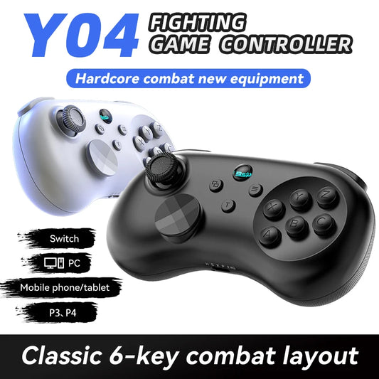 Y04 Game Controller 6-key Fighting Game Controller with Adjustable Height Hall Joystick Supporting PC/IOS/Switch/Android