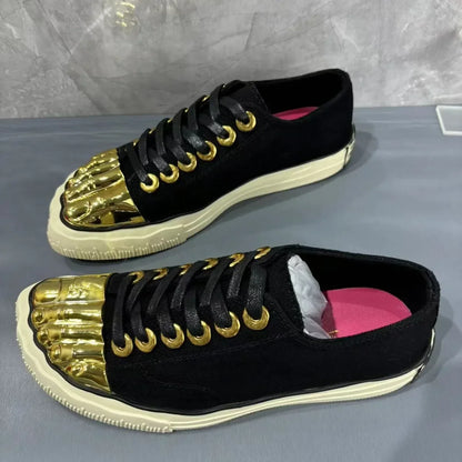 2026 New Men's and Women's Gold Toed Board Shoes, Adult Lace Up Flat Cloth Shoes, High-end Street Dance Stage Performance Shoes