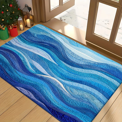 Rich Blue Wavy Pattern Bath Mat, Machine Washable Non-Slip Rug, Ideal for Bathroom Kitchen Entryway, Perfect Housewarming Gift
