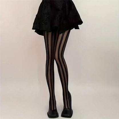 Women's Vintage Sexy Sheer Wide Vertical Stripe Pantyhose Tights Retro Classic Hosiery