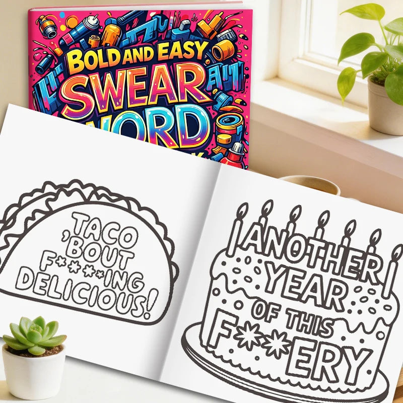 32 Pages Bold And Easy Swear Word Graffiti Coloring Book For Adults Stress Relief Anti-Anxiety Art Therapy Gift