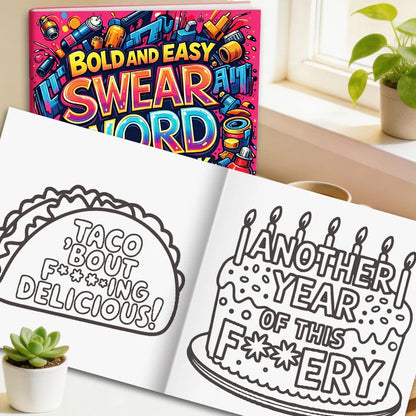 32 Pages Bold And Easy Swear Word Graffiti Coloring Book For Adults Stress Relief Anti-Anxiety Art Therapy Gift